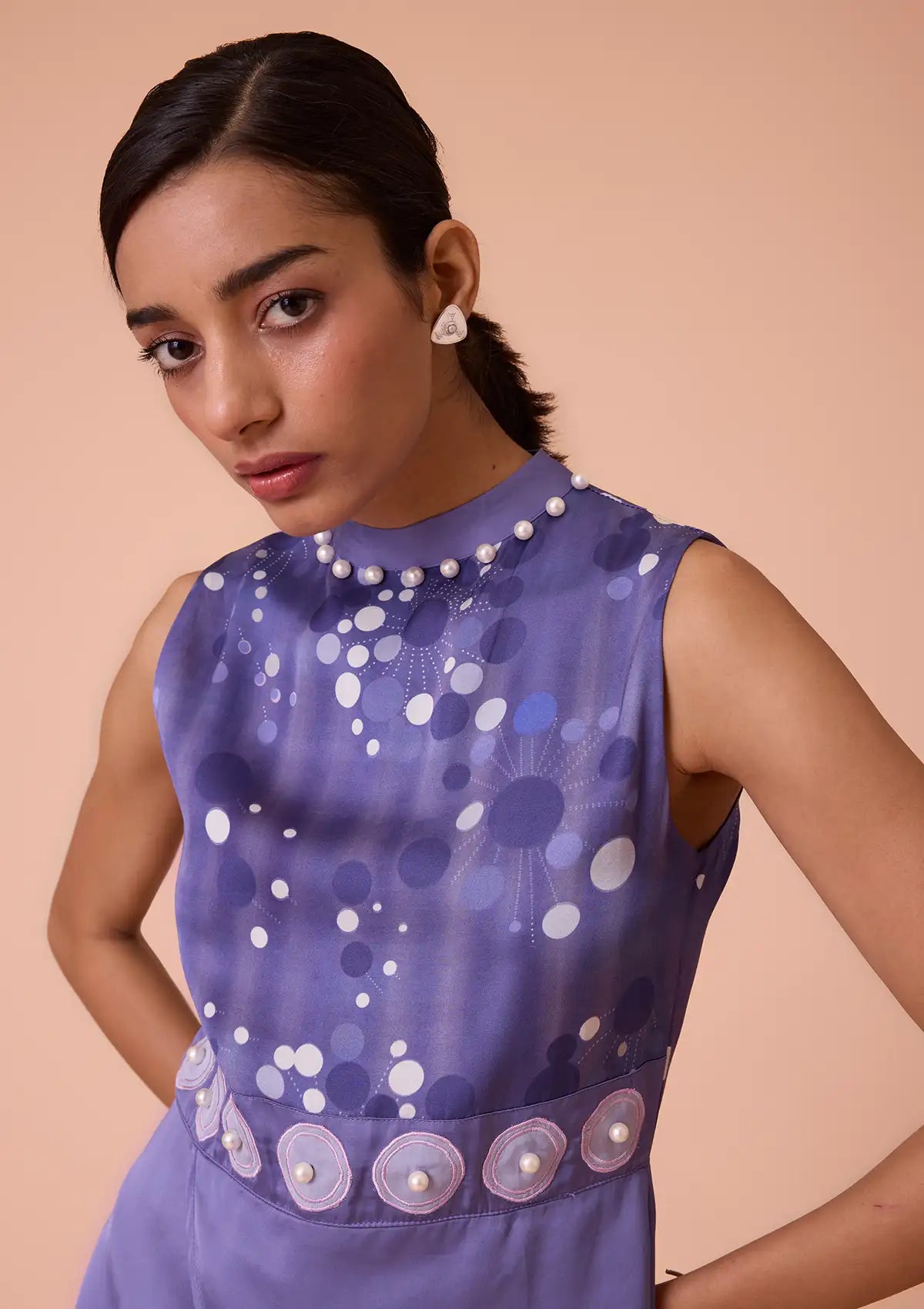 Eira Pearl Studded Overlapping Printed Dress Price