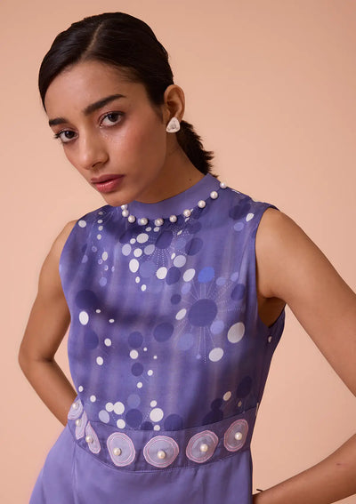 Eira Pearl Studded Overlapping Printed Dress Price
