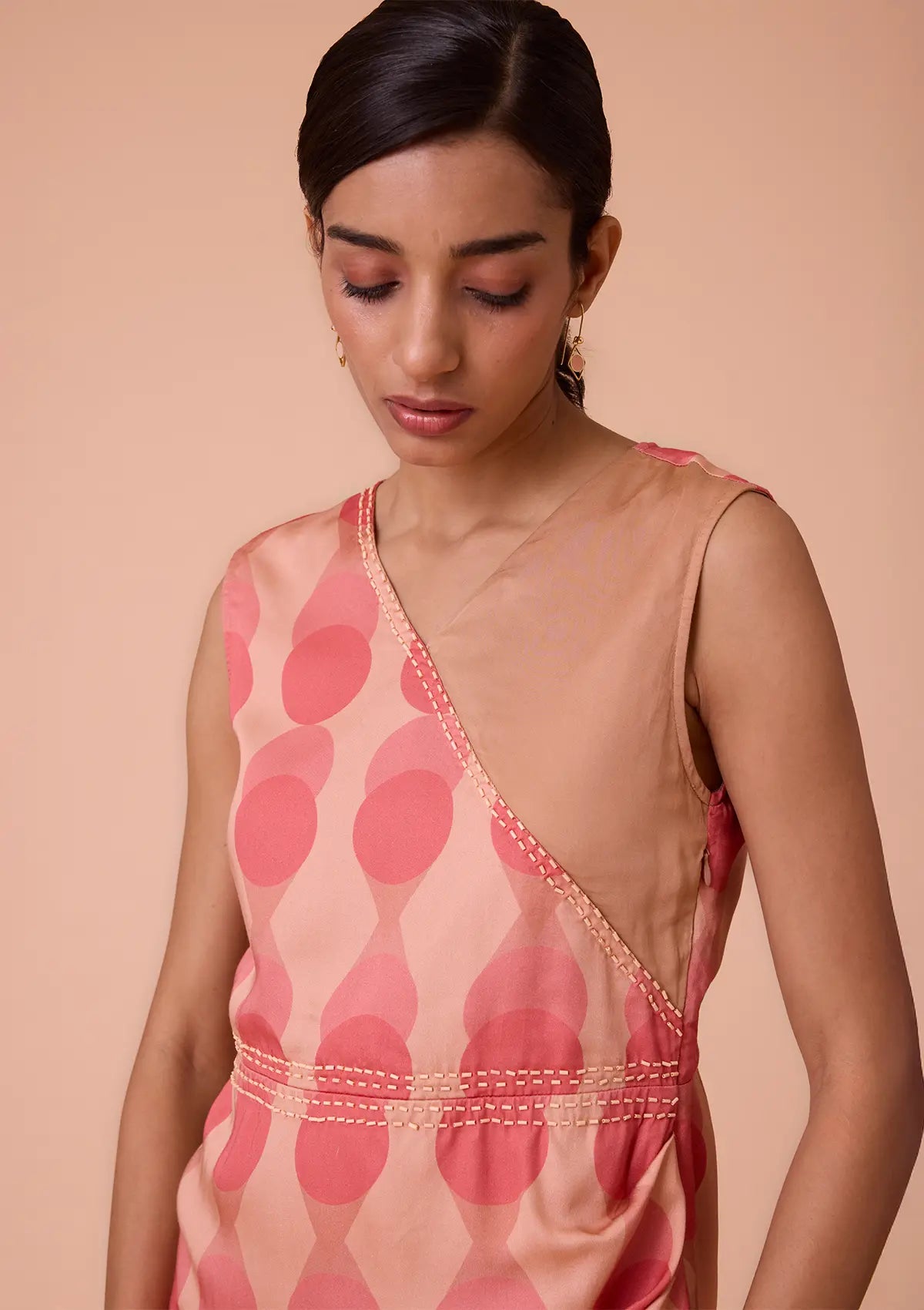 Buy Harmony Print and Solid Overlapping Ruched Dress Online