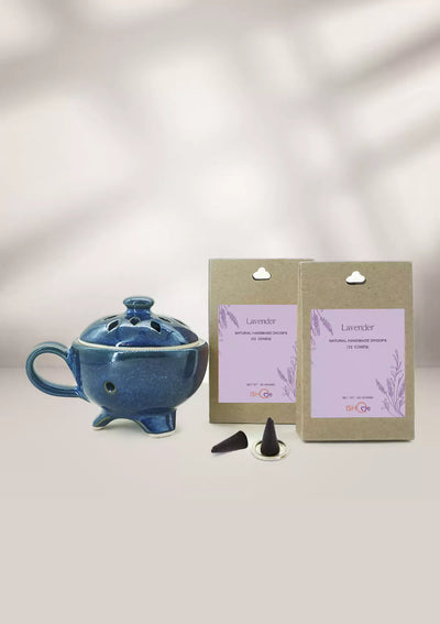 Deep Blue incense dhoop holder with cones