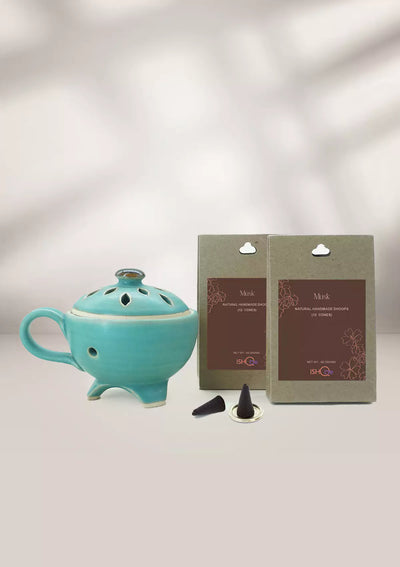 Turquoise Sea incense dhoop holder with cones