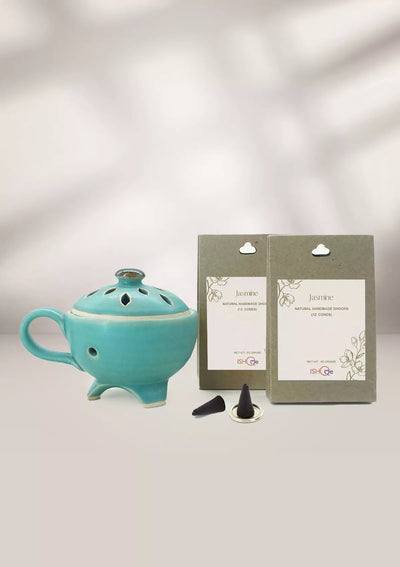 Dhoop cone stand with incense cones - Turquoise Sea