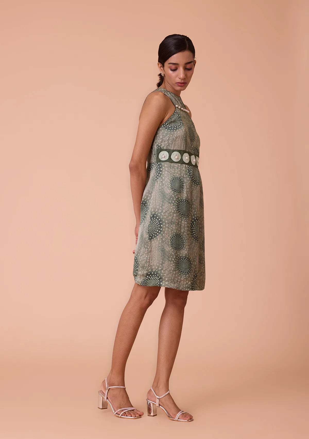 Eirene Halter Cut-Crew Neck Pearl Studded Dress Online
