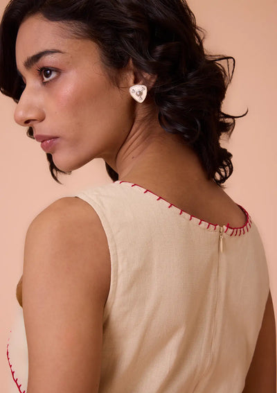 Amara V Neck Embroidered Solid Dress For Women