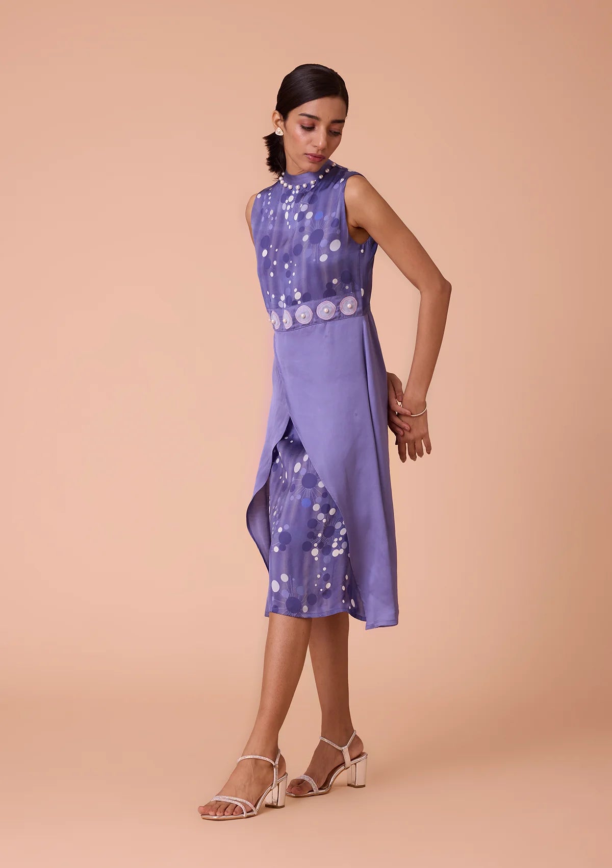 Eira Pearl Studded Overlapping Printed Dress Online