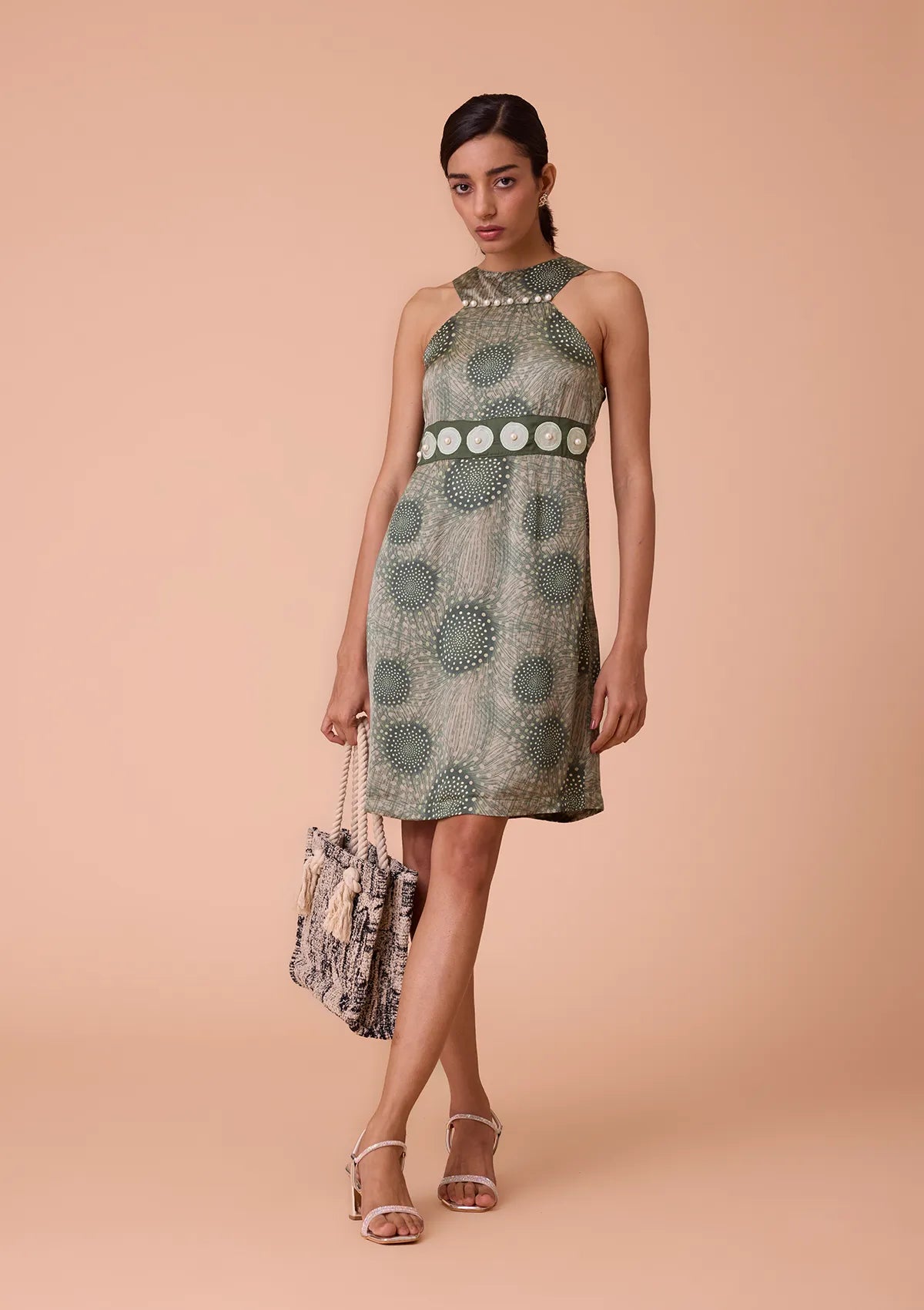Eirene Halter Cut-Crew Neck Pearl Studded Dress Price