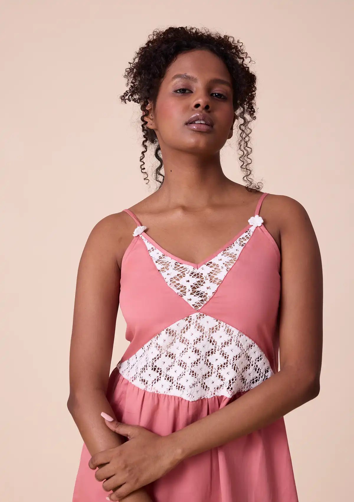 Aphra strap dress with lace panel and floral lace at hem For Women