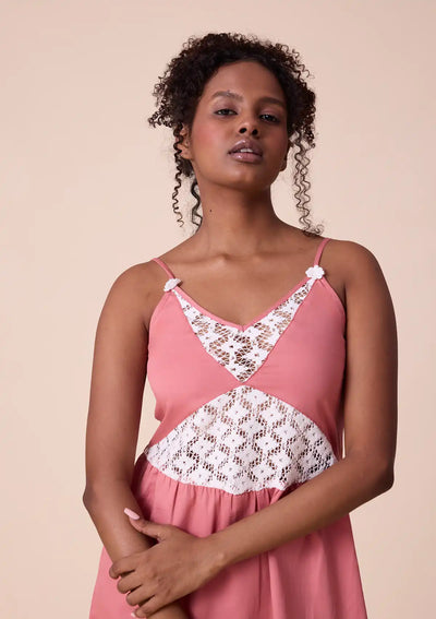 Aphra strap dress with lace panel and floral lace at hem For Women