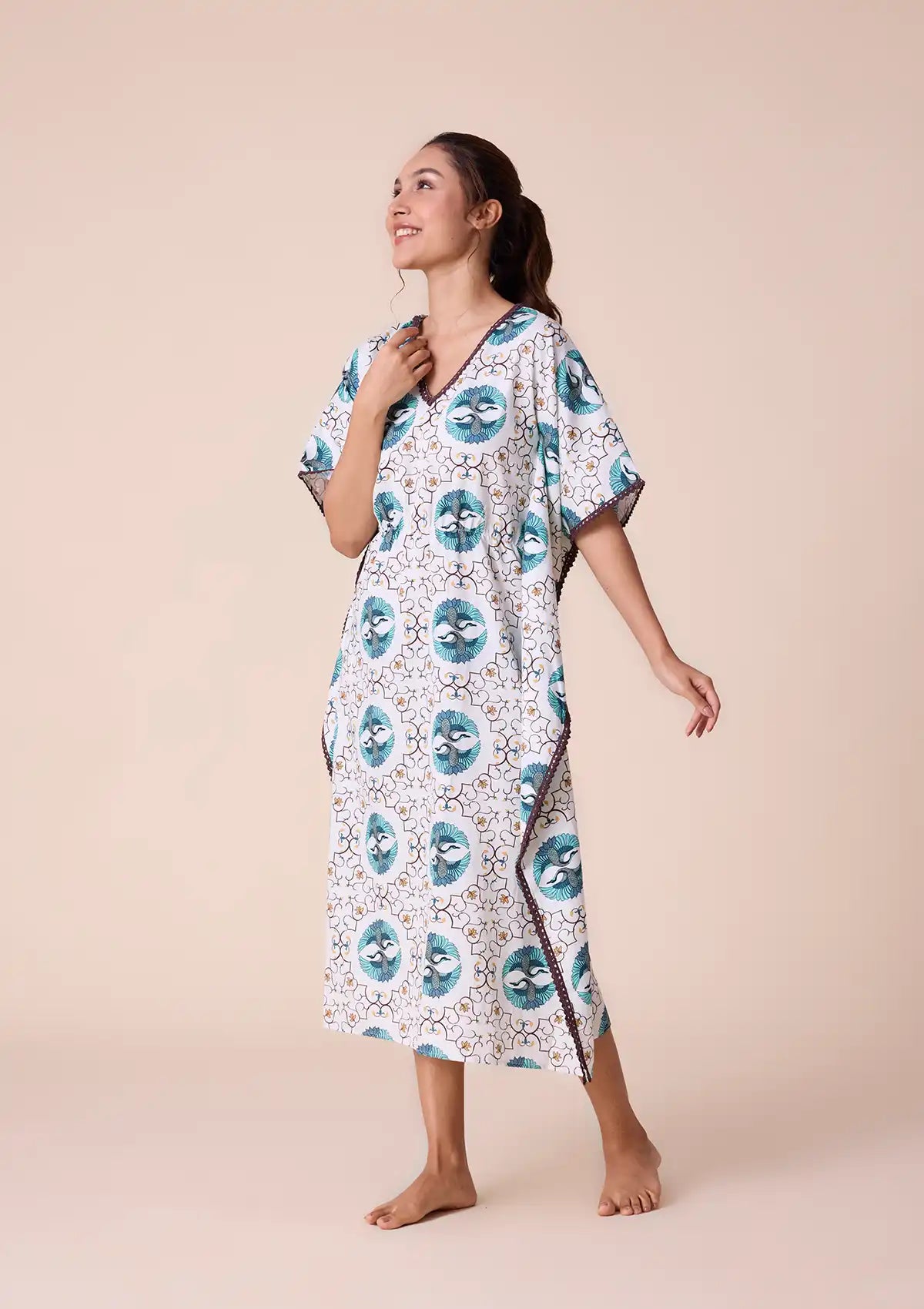 Gerana printed kaftan with lace Online