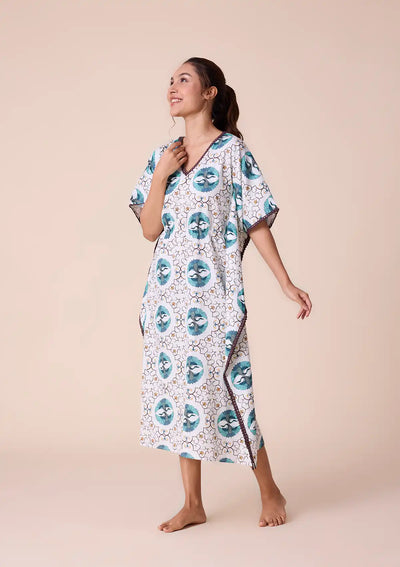 Gerana printed kaftan with lace Online