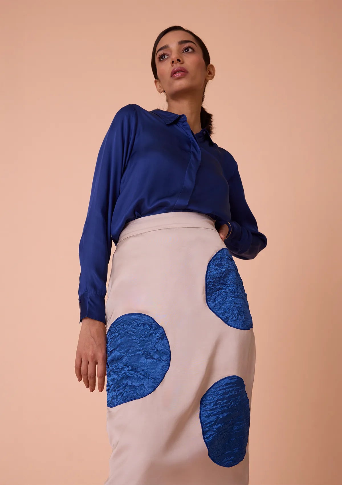 Inanna Textured Applique Fitted Midi Skirt For Women