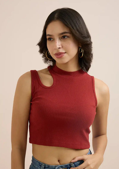 Burgundy Cut Out Crop Top