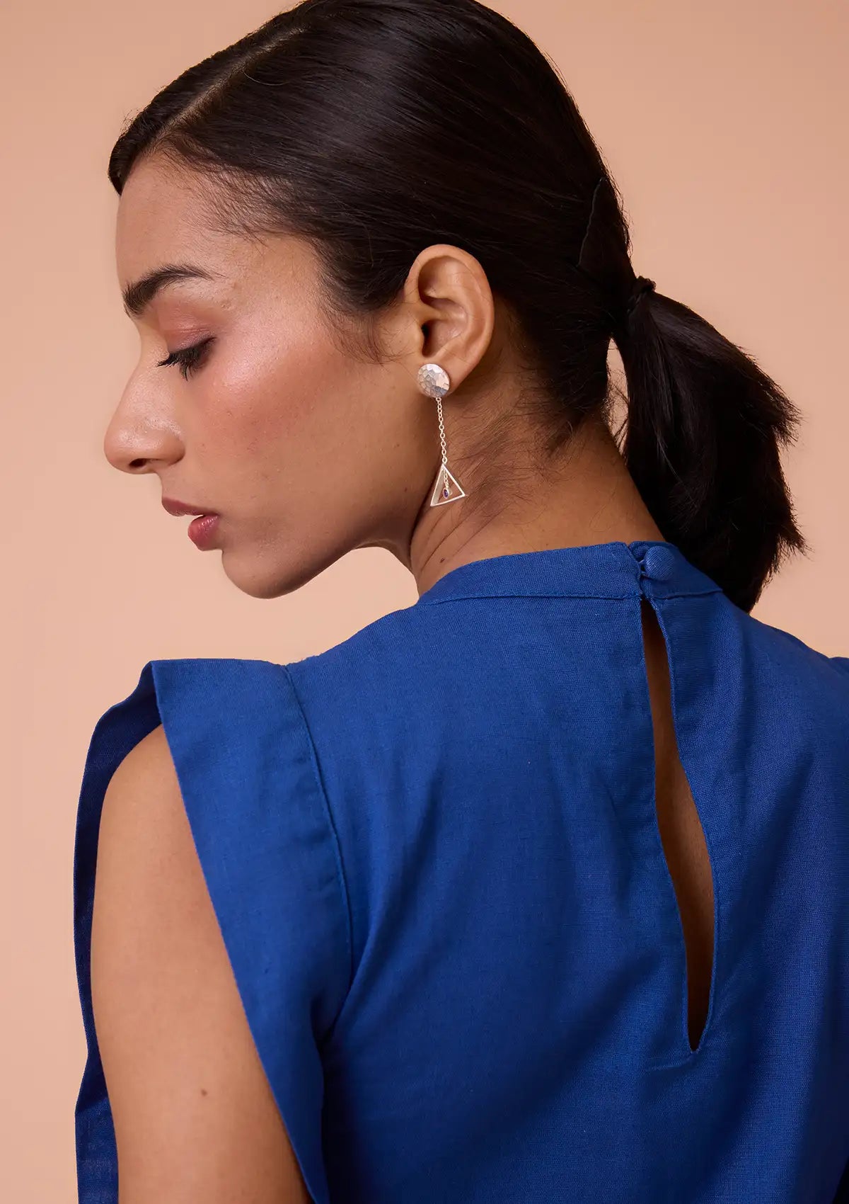 Buy Selune Collar Band Neck and Embroidered Blue Crop Top Online