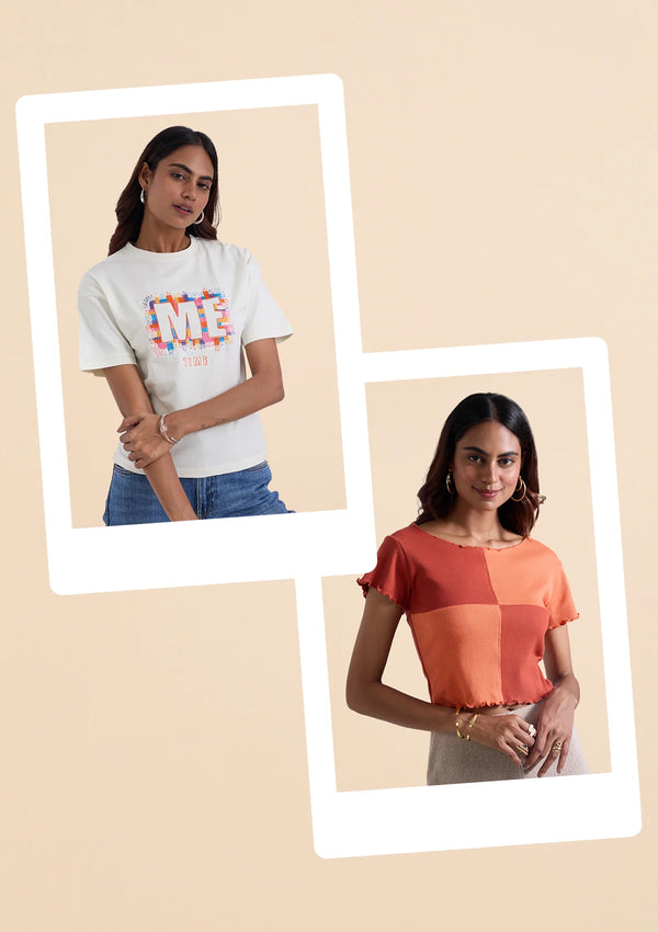 Embroidered and Colour Block T-shirt Combo