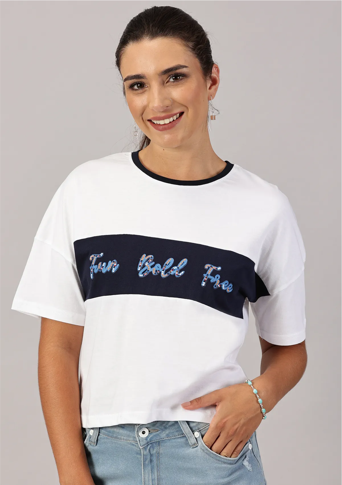 Embroidered Cut Panel T-shirt for women