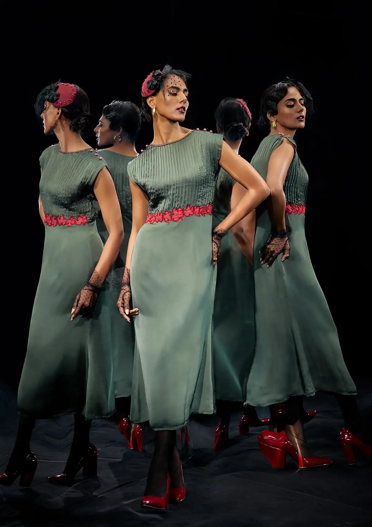 Emerald Dew Dark Olive Butter Crepe Cocktail Dress for women by IshqME