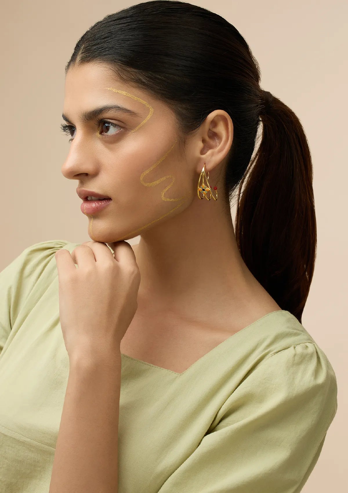 Enamel tri-hoop earrings for women