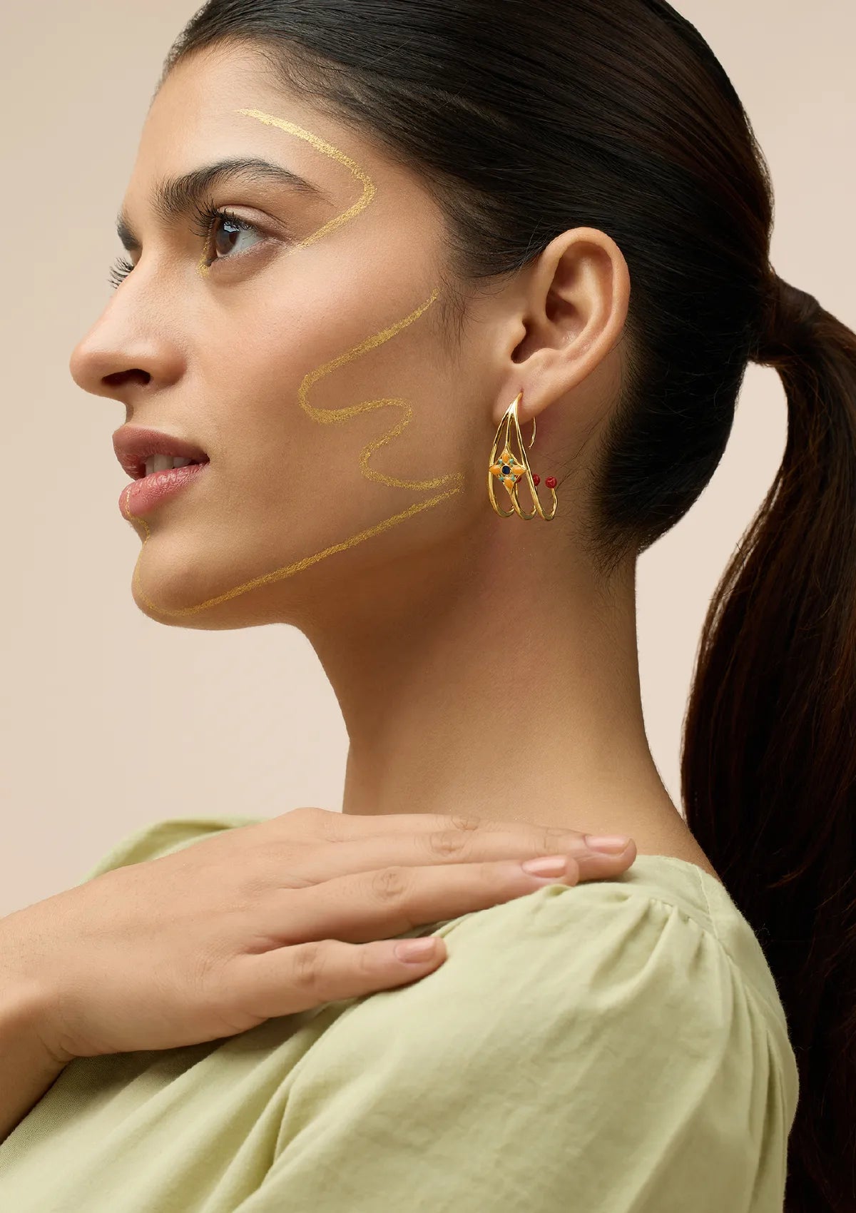 Enamel tri-hoop earrings for women