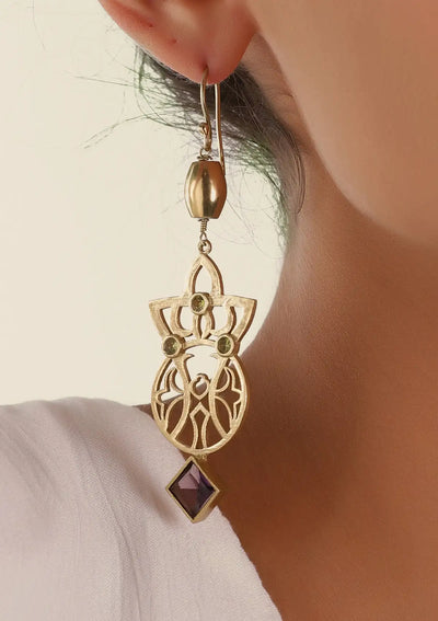 Fashion amethyst and peridot filigree earrings for women
