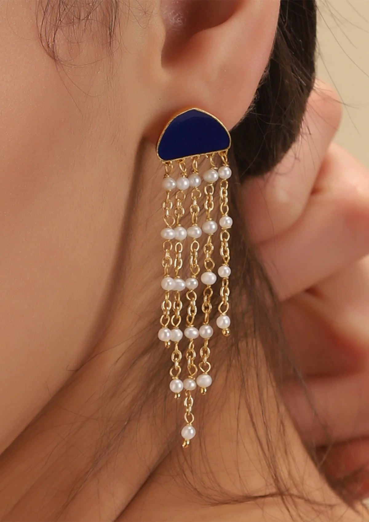 Fashion blue enamel tassel earrings for women