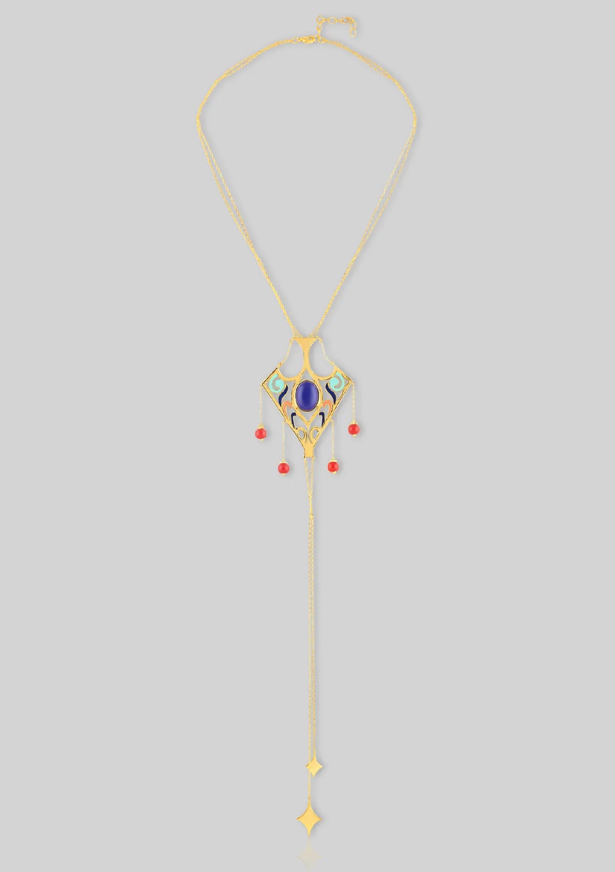 Gold plated coral lapis lazuli fashion necklace for women