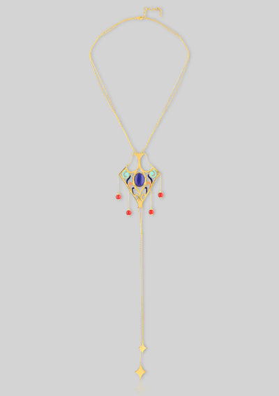 Gold plated coral lapis lazuli fashion necklace for women