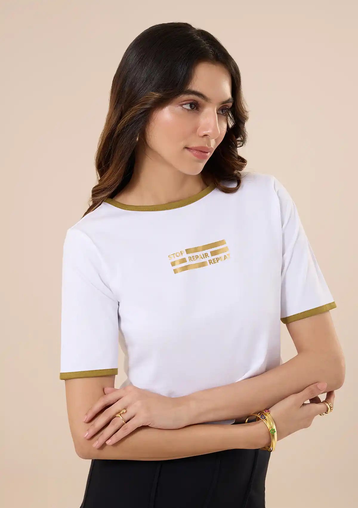 Foil Printed Graphic t-shirt for women by IshqME