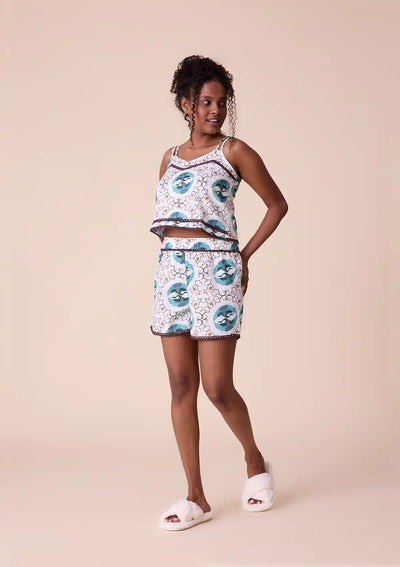 Gerana printed Broad V Neck double strap top and shorts Onine