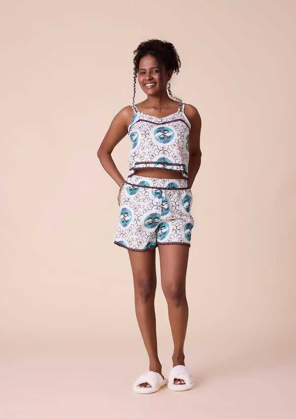 Gerana - Double Strap Top and Shorts Set in Cotton Satin