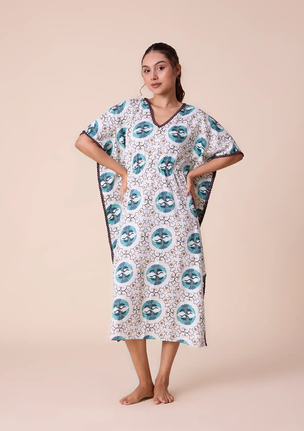 Gerana - Printed Kaftan Dress in Cotton Satin