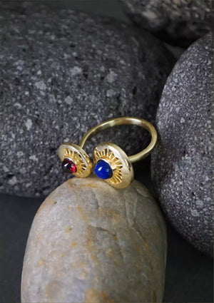 18K Gold Plated Adjustable Dual Stone Ring