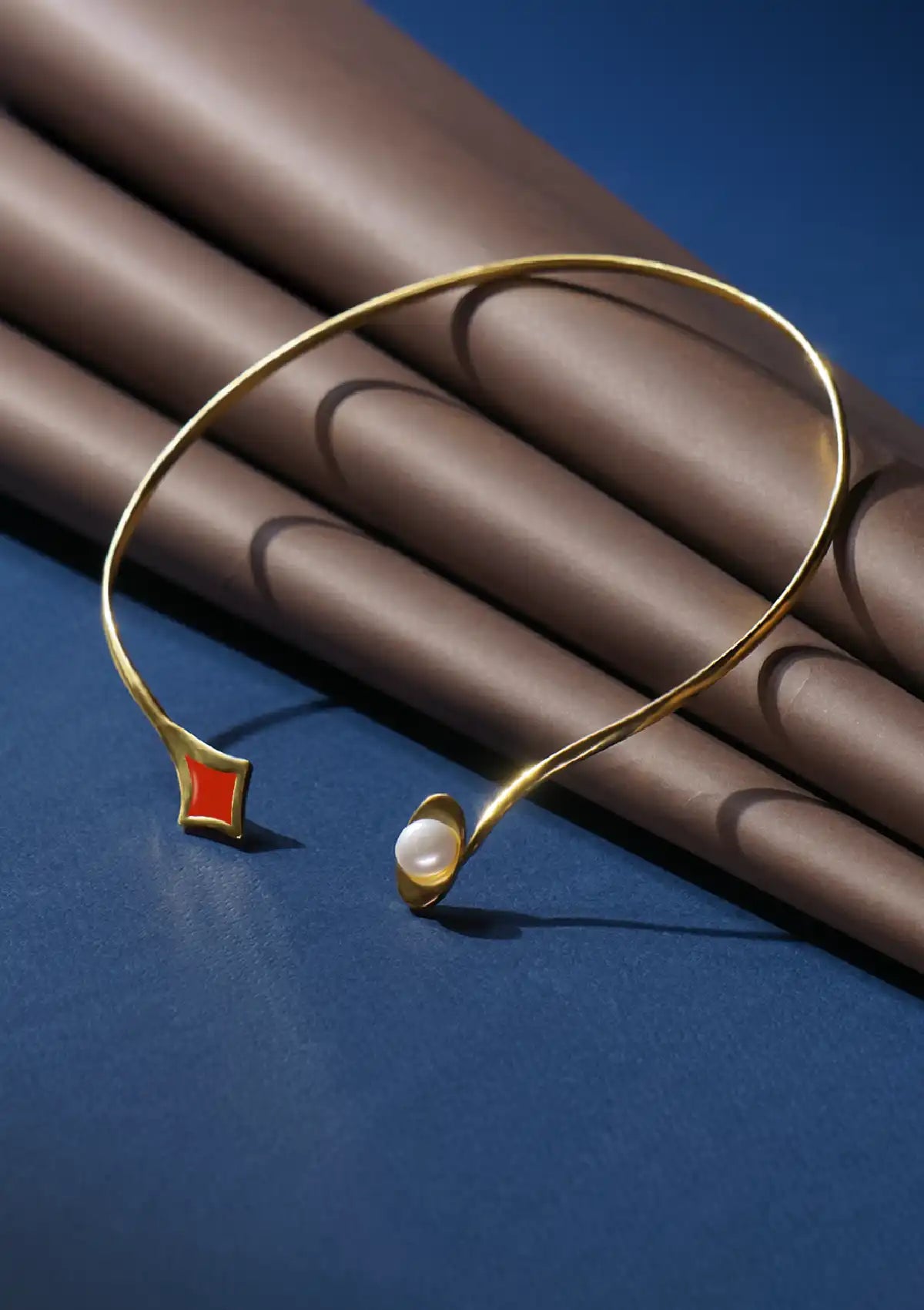 Gold plated enamel pearl choker for women
