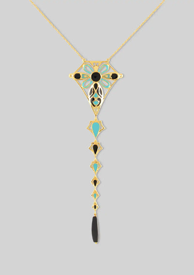 Gold plated turquoise black enamel onyx jewellery necklace for women