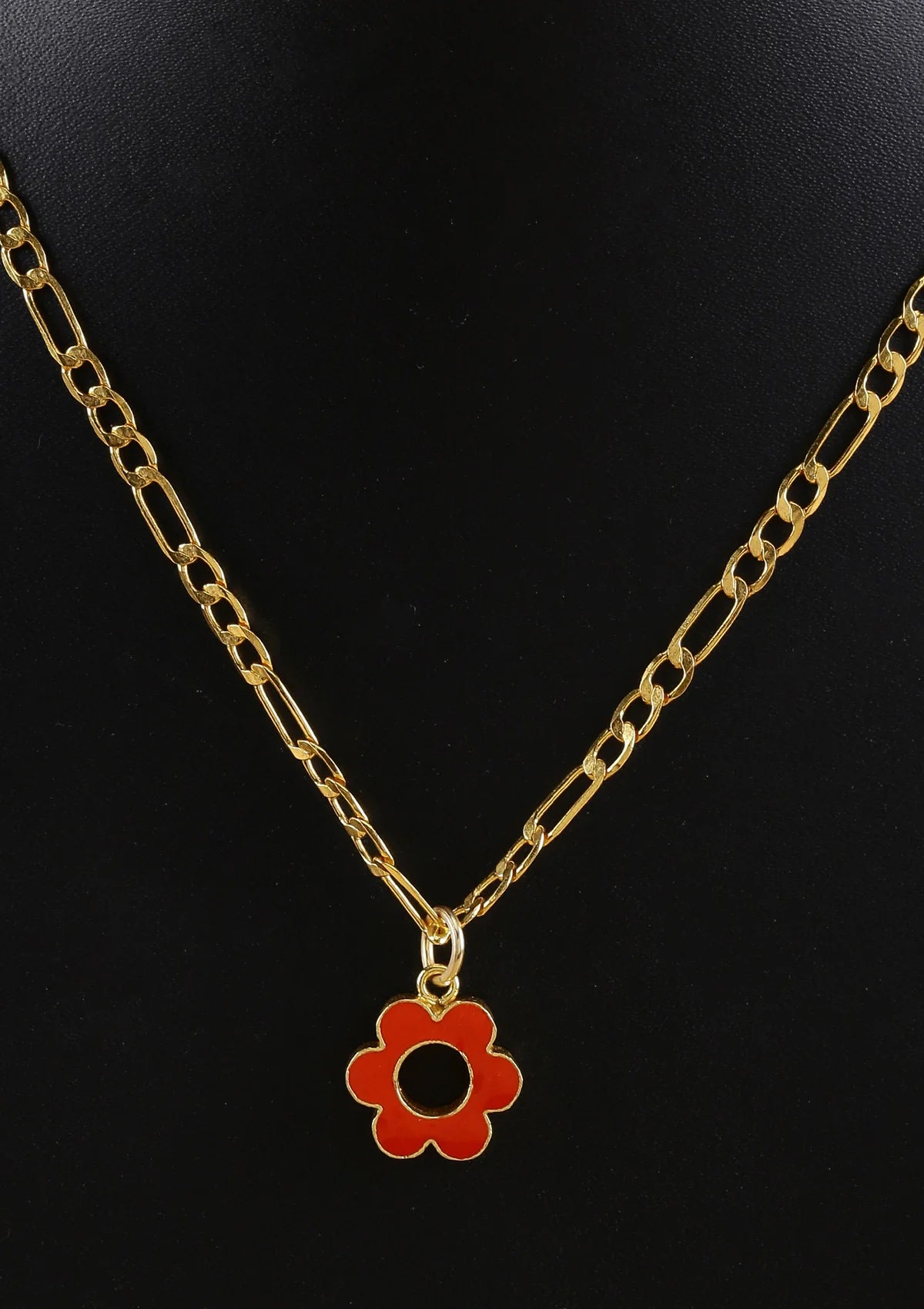 Gold plated neon daisy flower orange pendant jewellery necklace for women
