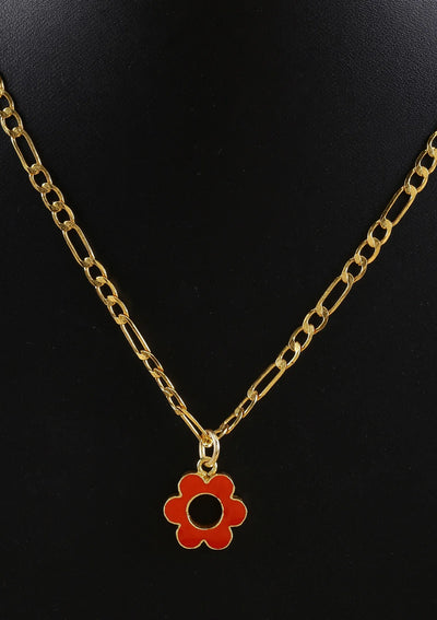Gold plated neon daisy flower orange pendant jewellery necklace for women