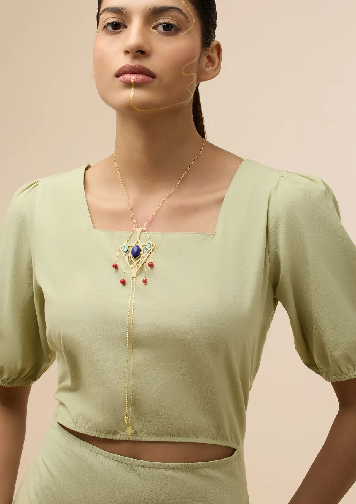 Gold plated coral lapis lazuli necklace for women