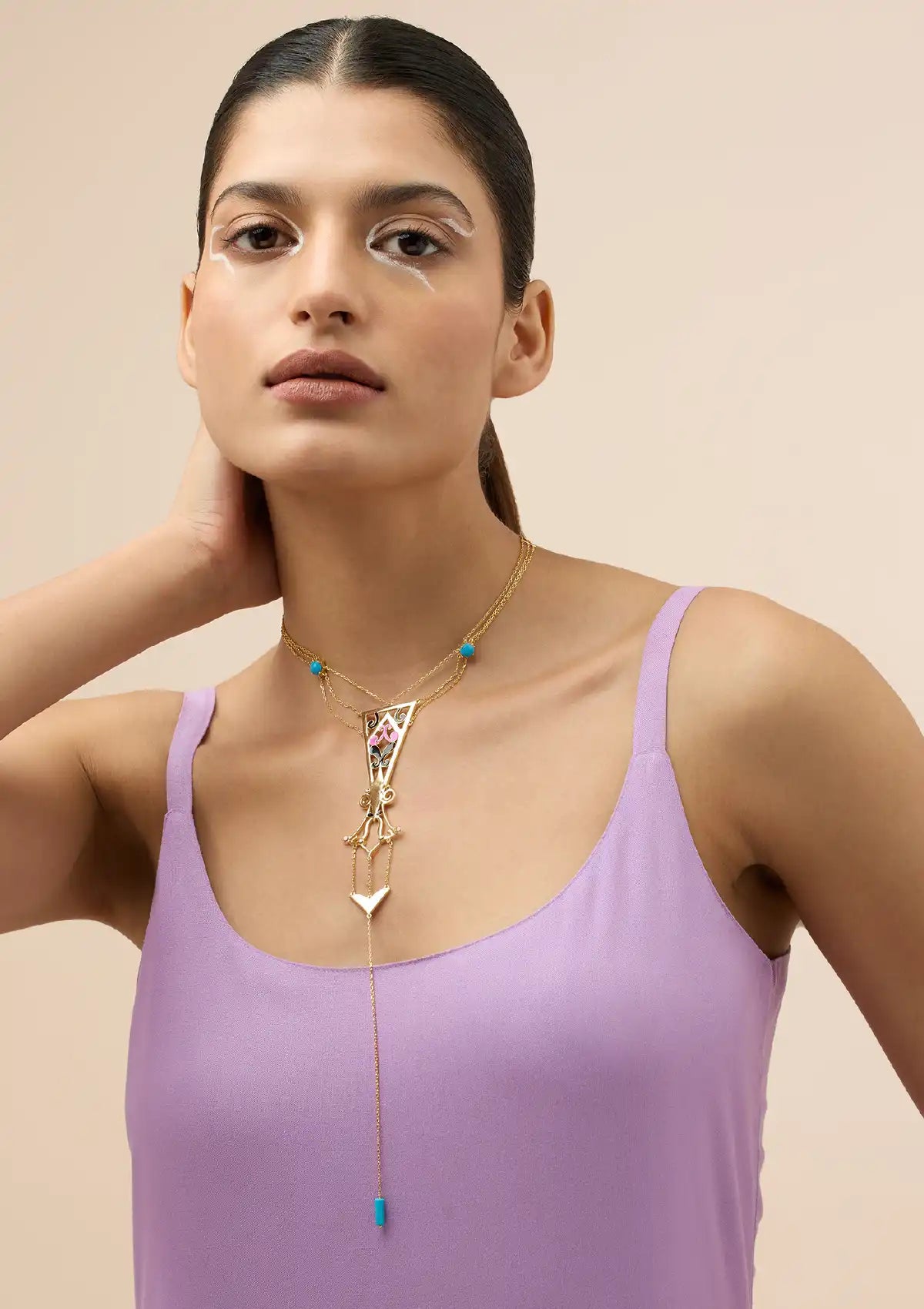 Gold plated three layered necklace for women