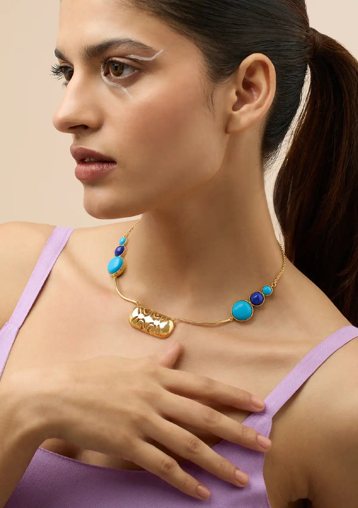 Gold plated turquoise lapis lazuli necklace for women