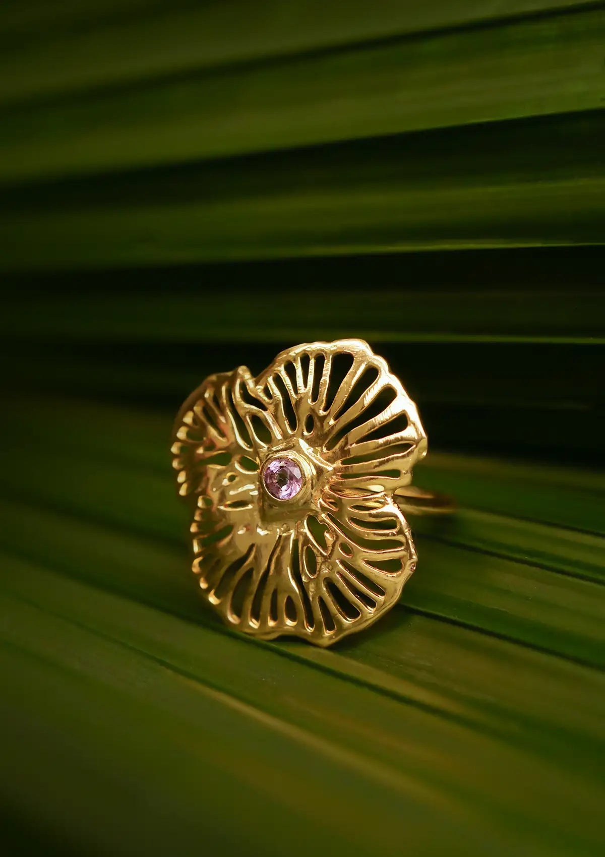 Gold plated amethyst studded statement ring for women