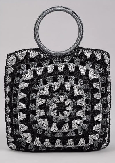 Women's accessories black shimmering crochet handbag online