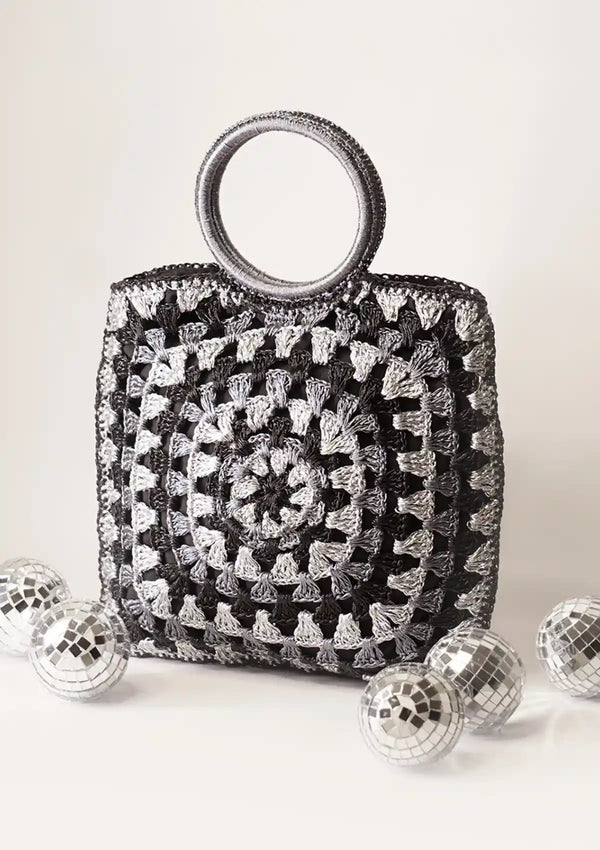Black Shimmering Crochet Handheld Bag