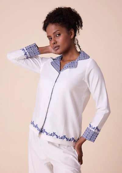 Hera Solid shirt and trouser with printed panel and embroidered hem Online
