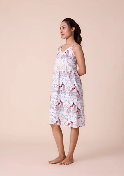 Heraia printed strap dress with lace panel Price