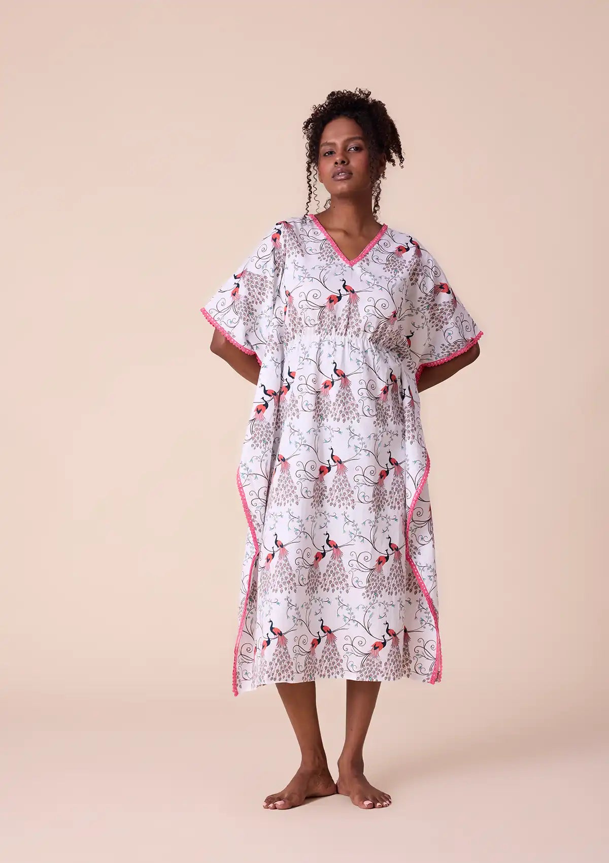 Heraia printed kaftan with lace for women online