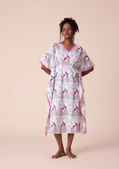 Heraia - Printed Kaftan Dress in Cotton Satin
