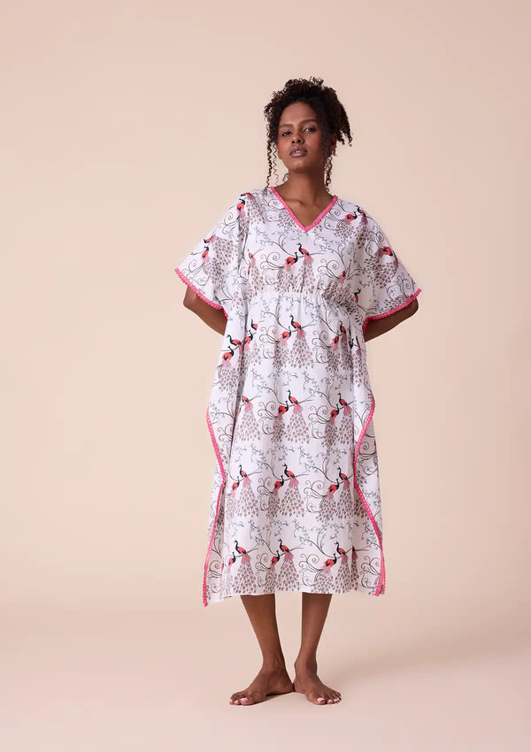 Heraia - Printed Kaftan Dress in Cotton Satin