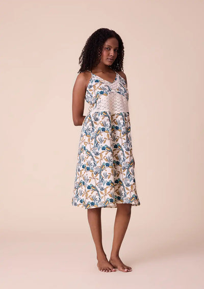 Hina printed strap dress with lace panel Online