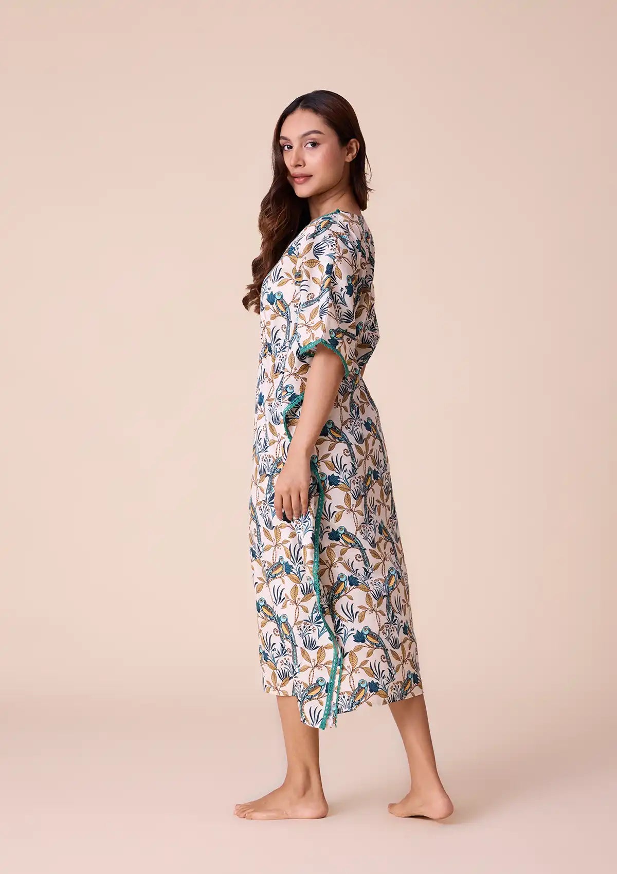 Hina printed kaftan with lace Online