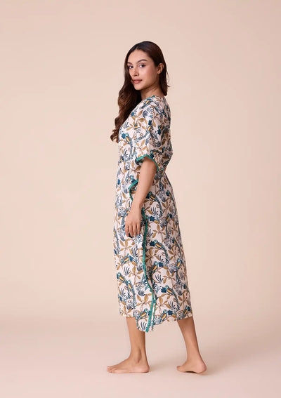 Hina printed kaftan with lace Online
