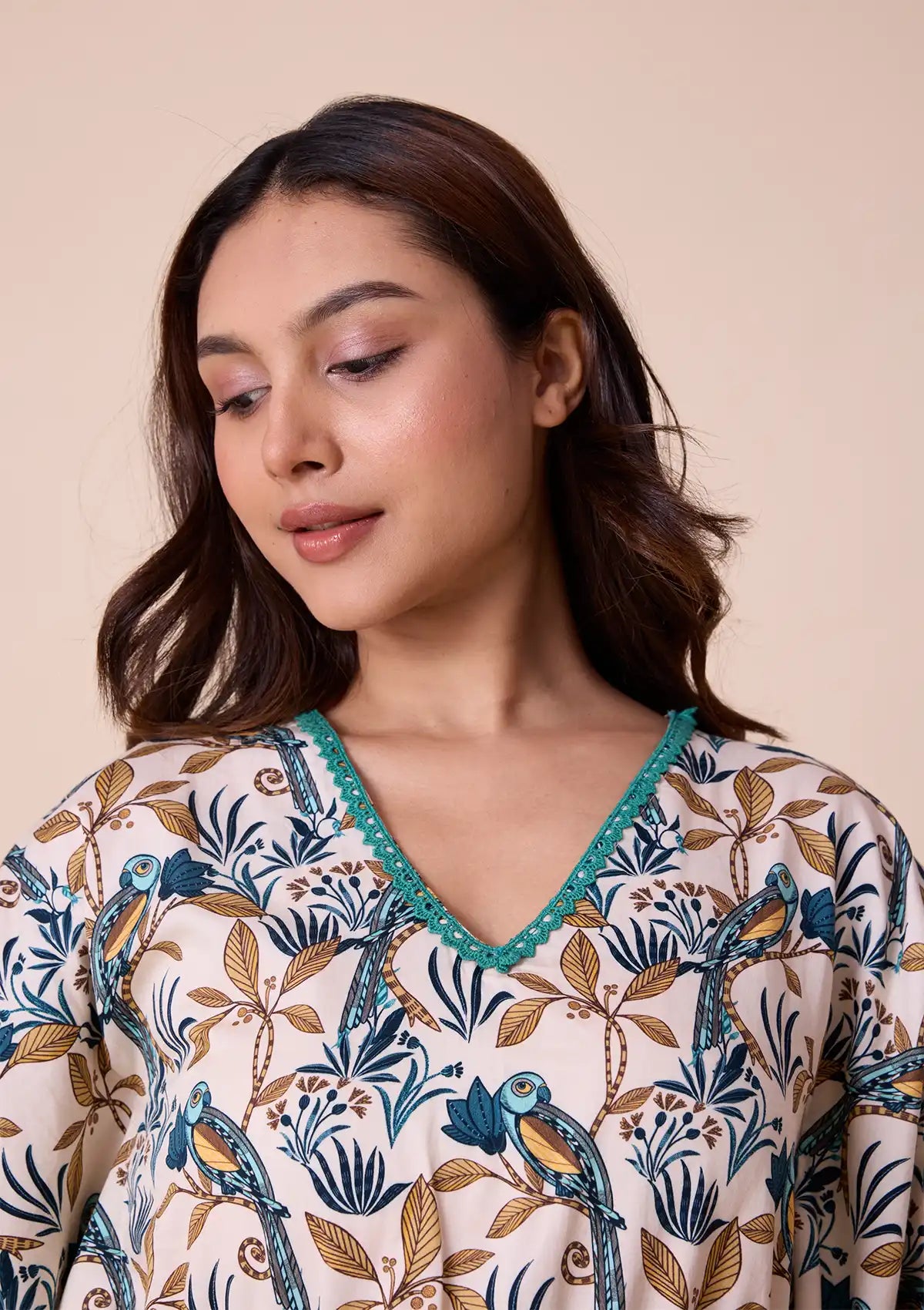 Hina printed kaftan with lace For Women